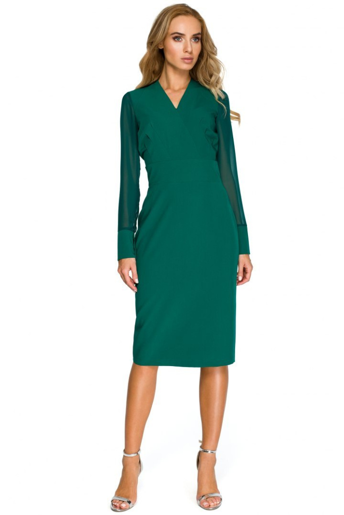 Sukienka Midi - Ołówkowa Z Długim Rękawem - zielona